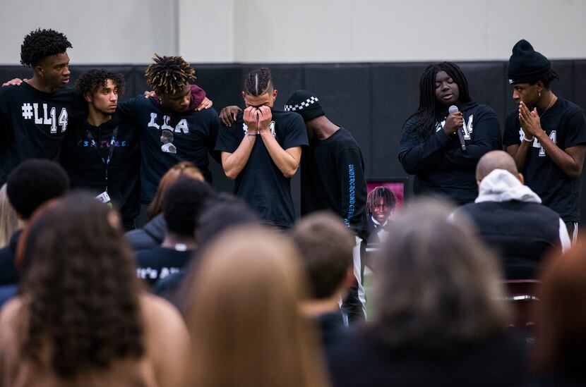 Student athletes speak during a vigil for Wylie High School student Azaan Abdellatif on...