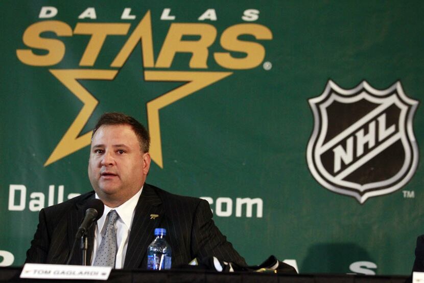 New Dallas Stars owner Tom Gaglardi speaks to the media as he is introduced as the new owner...