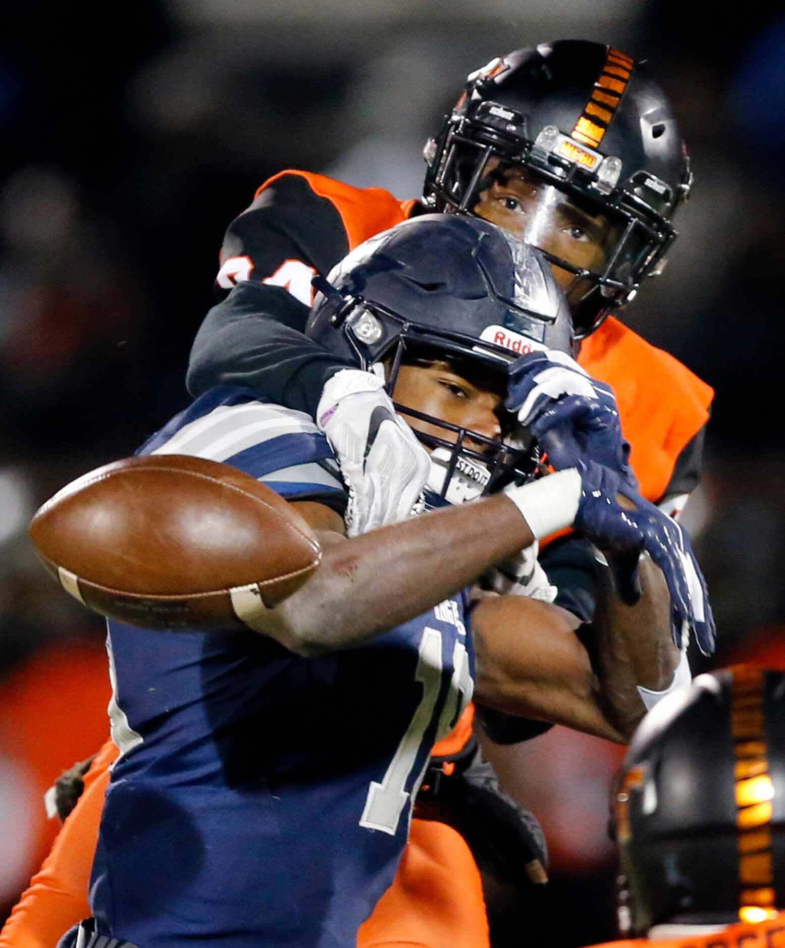 Frisco Lone Star Marvin Mims (18) has his fourth quarter pass knocked away by Lancaster...