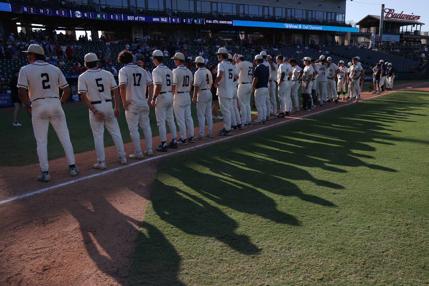 Flower Mound players line up for their runner-up medals following their season ending 2-1...