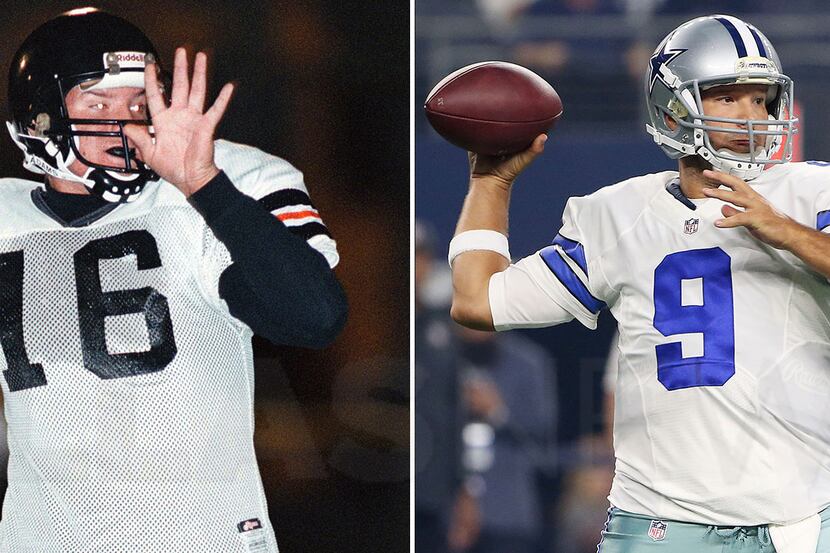 LEFT: Tony Romo throwing for Burlington (Wis.) High School in 1997. RIGHT: Romo throwing for...