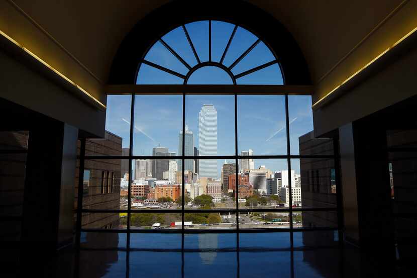 The Dallas skyline as seen from the 11th floor of the Frank Crowley Courts Building in...