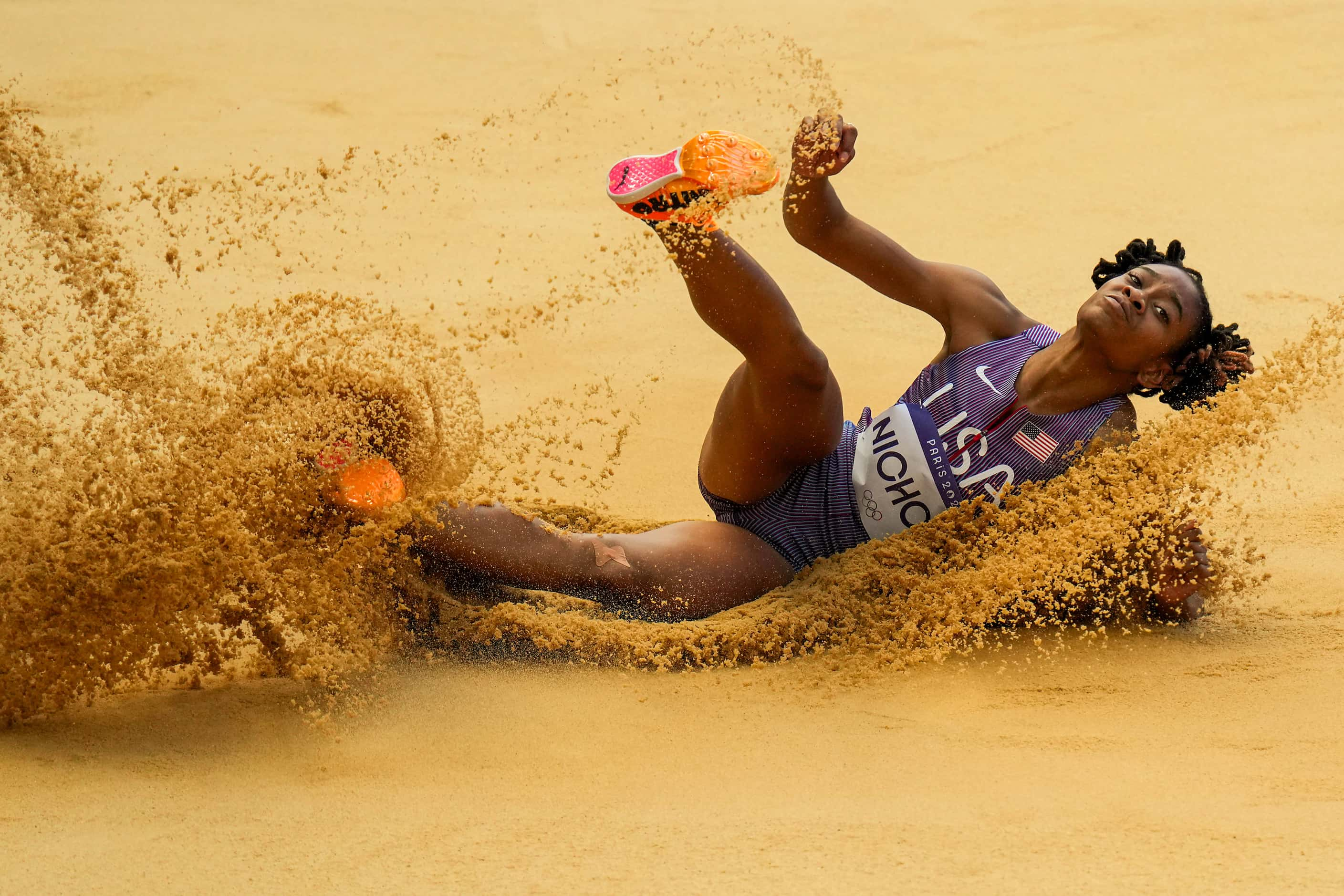 Monae’ Nichols of the United States competes in women’s long jump qualification at the 2024...