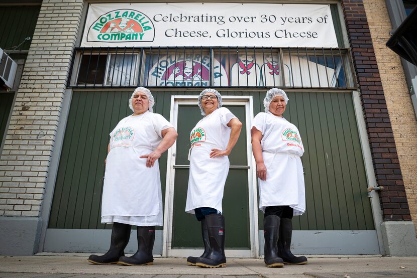 Cheese makers Elena Mercado, left, Carmen Lopez and Leticia Villanueva, outside of The...