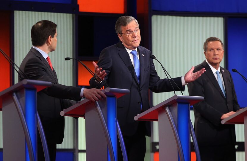  Republican presidential candidates (R-L) Ohio Governor John Kasich, Jeb Bush and Sen. Marco...