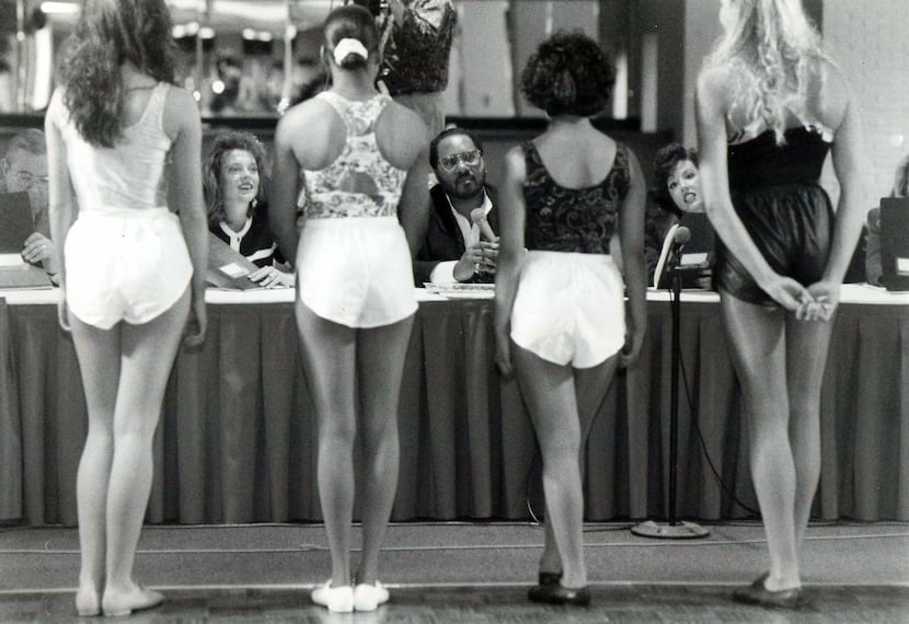 Dallas Cowboys Cheerleaders tryouts at Texas Stadium in Irving in 1993. From left: Judges...