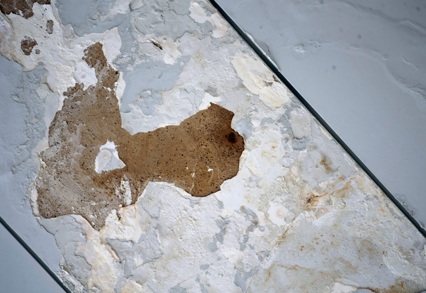 Ceiling deterioration seen in the lobby at the Meyerson Symphony Center.