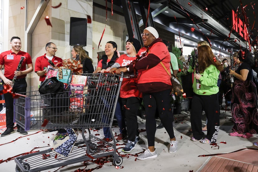 
Frisco residents Maria Garcia, 37, Jennifer Burkman, 45, and Michele Hearn, 41, roll into...