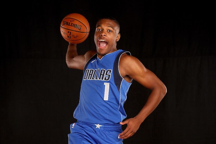 GREENBURGH, NY - AUGUST 11:  Dennis Smith Jr of the Dallas Mavericks poses for a portrait...