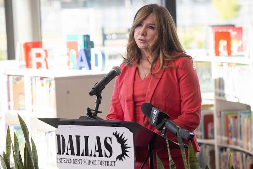 Dallas ISD superintendent Stephanie S. Elizalde speaks to the press during first day of...