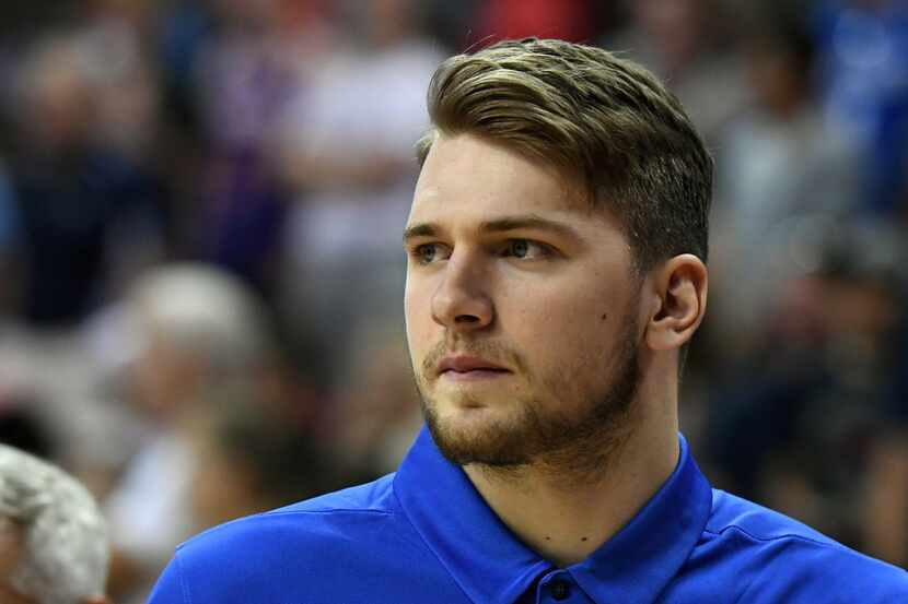 LAS VEGAS, NV - JULY 09:  Luka Doncic #77 of the Dallas Mavericks walks on the court after a...