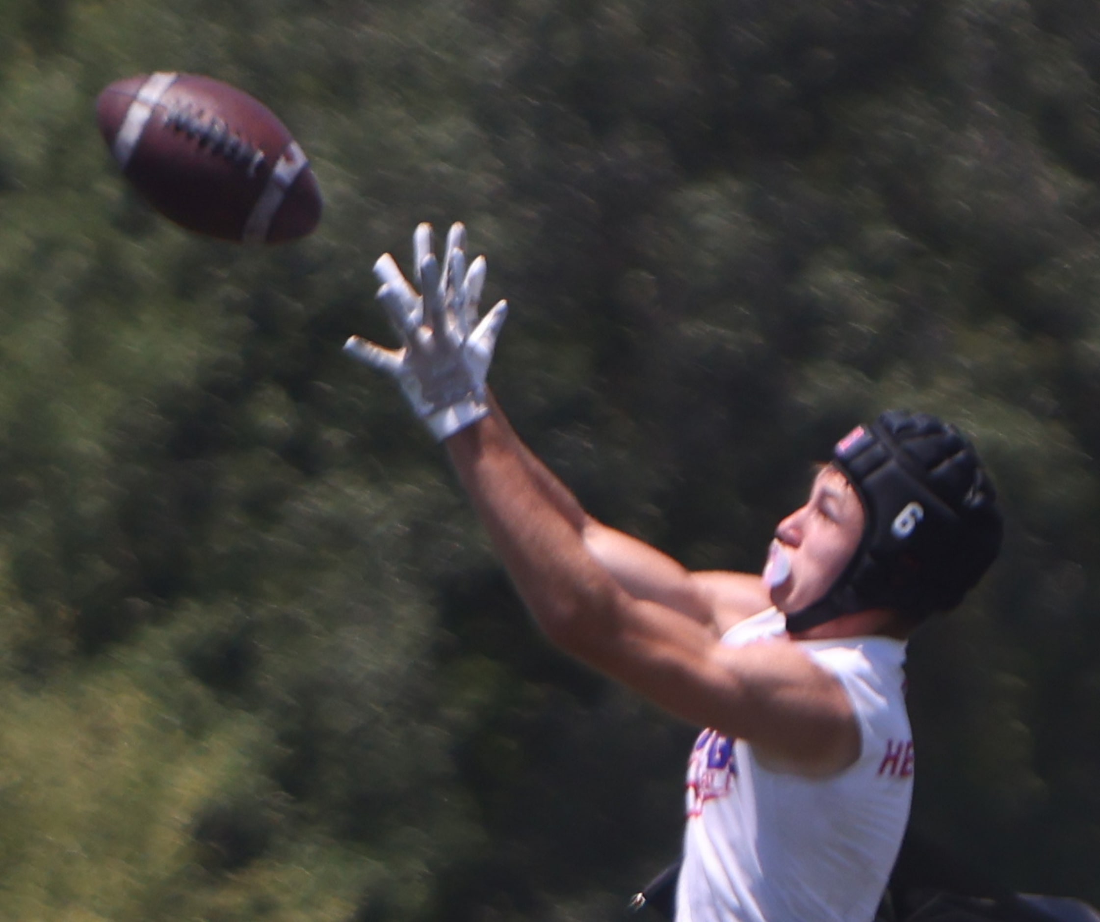 Midlothian Heritage defensive back Ryan Satterwhite (6) leaps to intercept a pass during the...