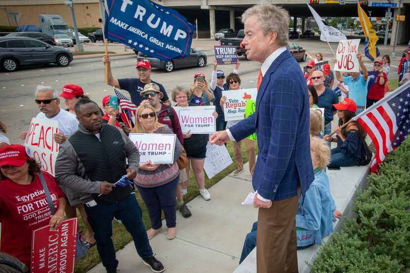 Former state Sen. Don Huffines, shown at an October 2019 event by opponents of impeaching...
