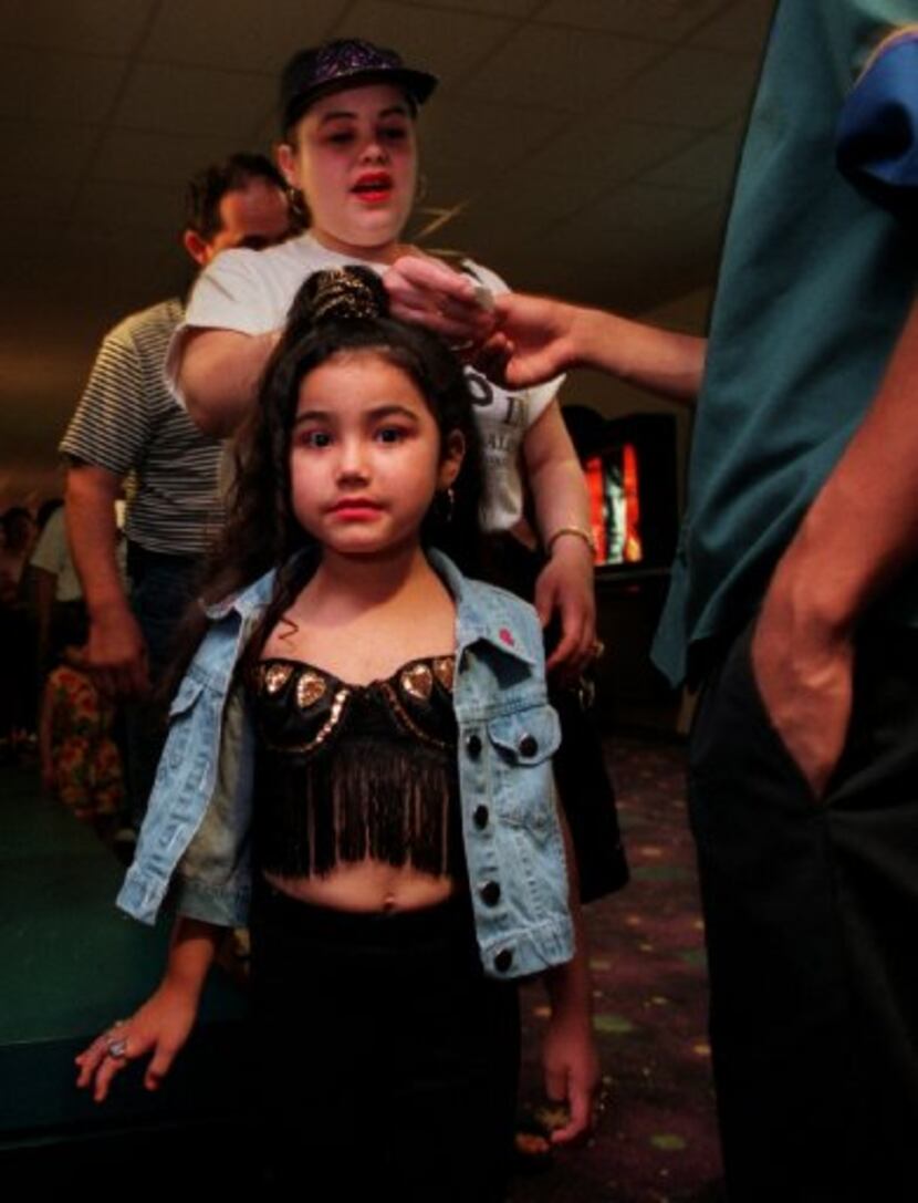 Selena fan Daniella Alvarado, 5, is all  dressed up like her idol for the 7 p.m. showing...
