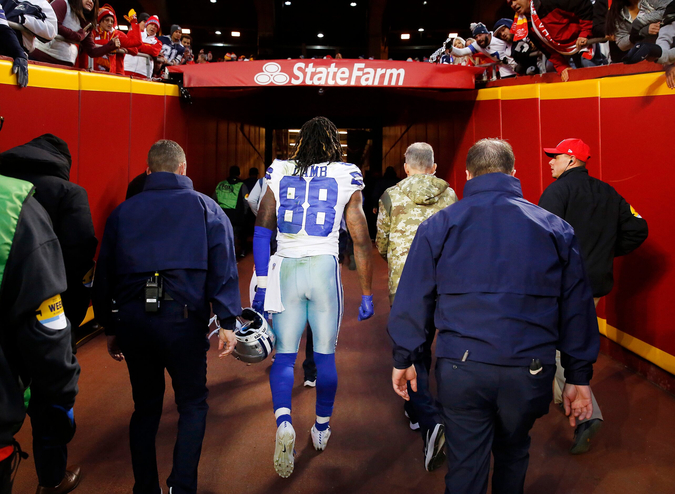 Dallas Cowboys wide receiver CeeDee Lamb (88) walks to the locker room at halftime after...