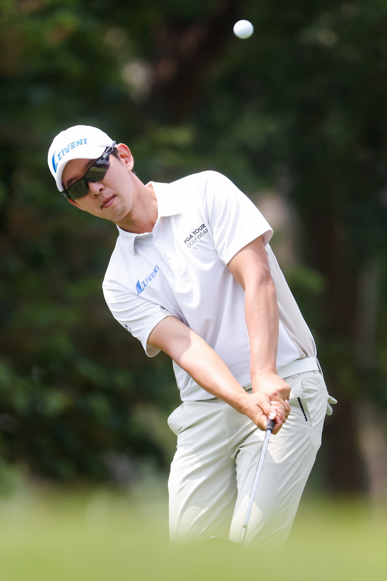 S.Y. Noh of South Korea hits to the green on the second hole during the second round of the...