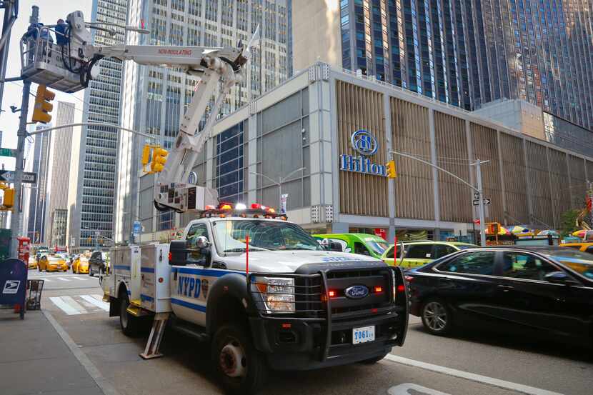 New York police installed security camera near the Hilton hotel on Friday.
 (Bebeto...