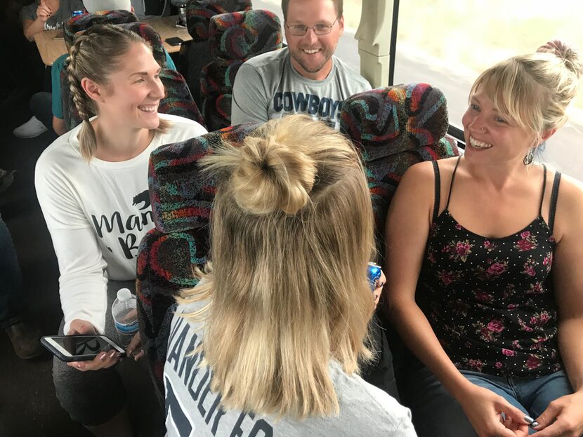 Leighton Vander Esch's sisters Christon (left), Morgon and Shannon (right) chat during the...