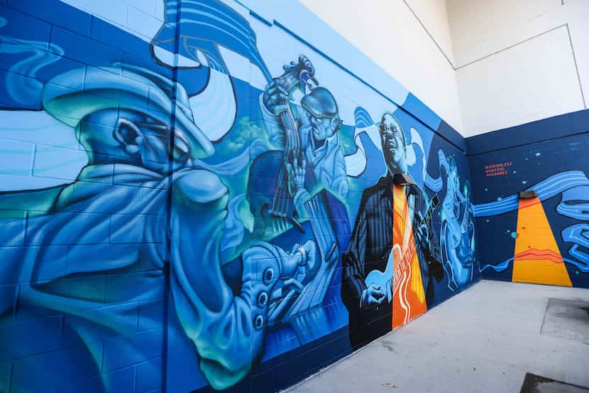 Ten 16-foot-high murals color the back of The Stack building in Deep Ellum as part of Blues...