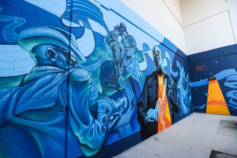 Alfredo Pina, Joe Skillz and Hatziel Flores' contribution to the Blues Alley mural in Deep...