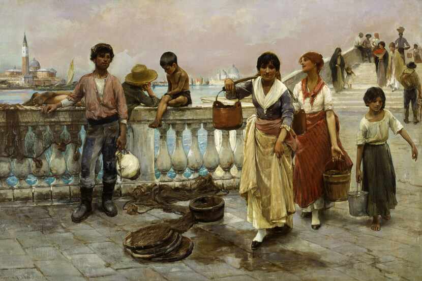 Frank Duveneck's 1884 oil painting "Water Carriers, Venice" is featured in the "Sargent,...