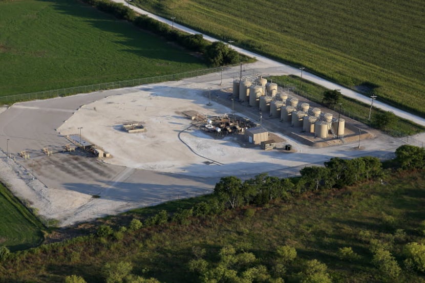 An aerial shot of the wastewater disposal well site of EOG Resources in Mansfield, Texas,...