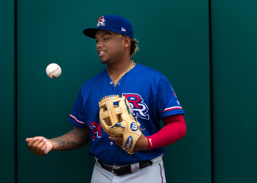 Round Rock Express left fielder Willie Calhoun poses for a portrait at the Oklahoma City...