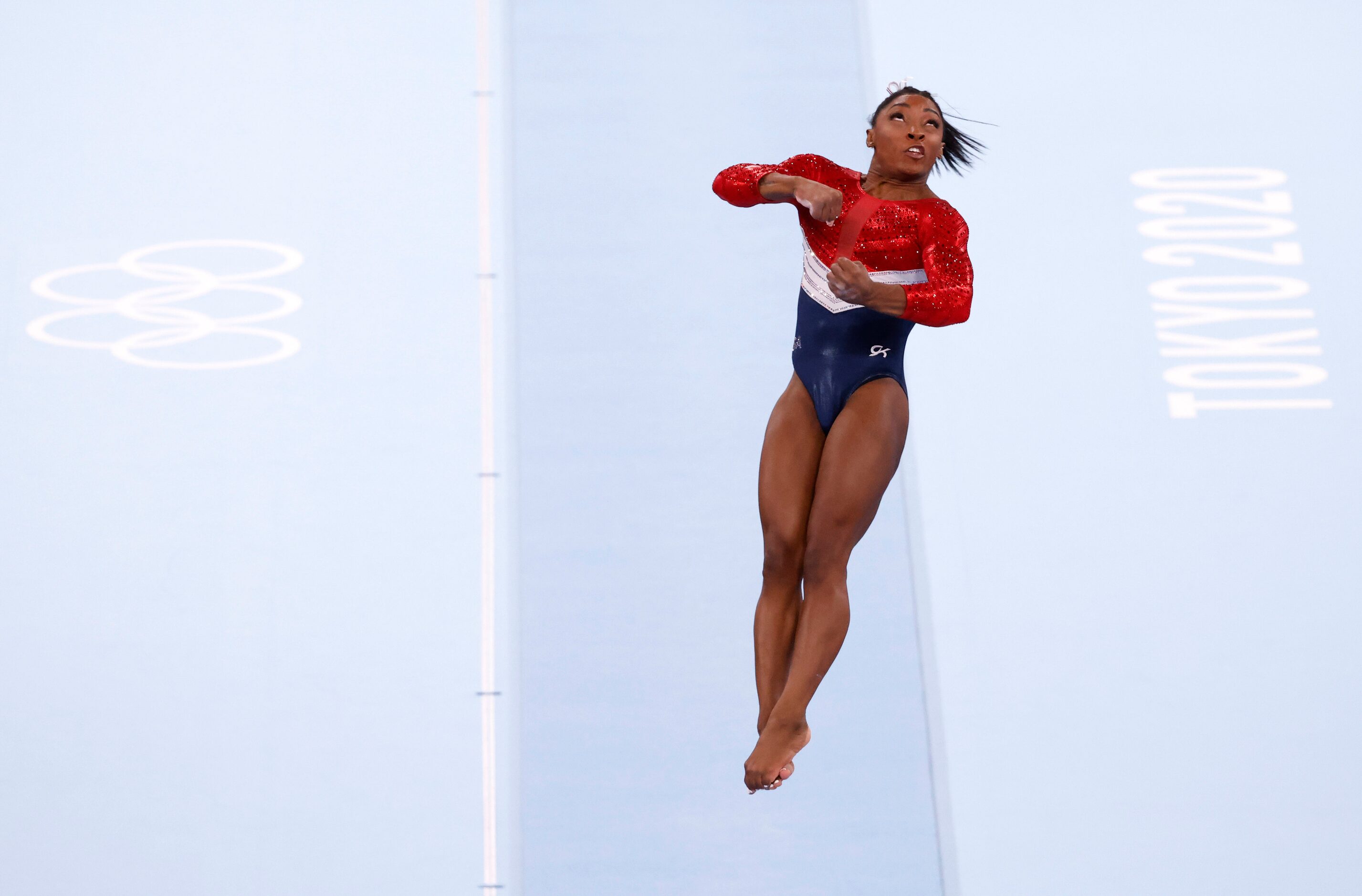 USA’s  Simone Biles competes on the vault during the artistic gymnastics women’s team final...