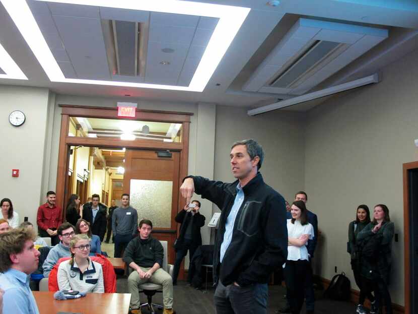 Potential 2020 Democratic presidential candidate Beto O'Rourke visits with students in an...