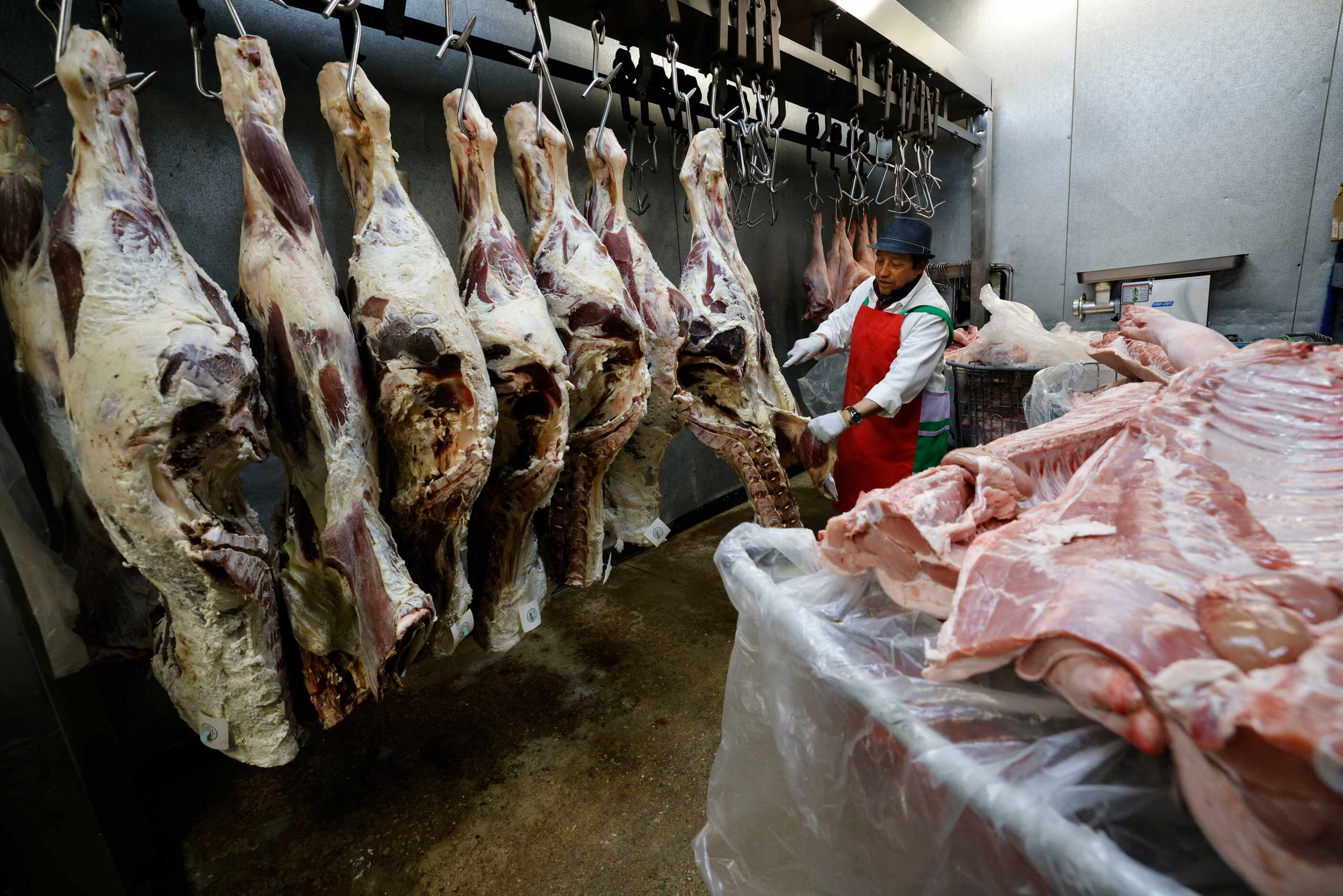Antonio Rodar works at the meat department in Hong Kong Marketplace at Asia Times Square,...