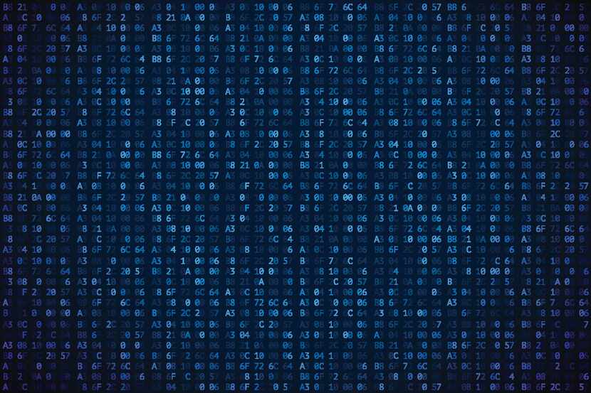 Abstract digital background. Machine code. Hexadecimal code. Random digits and letters...