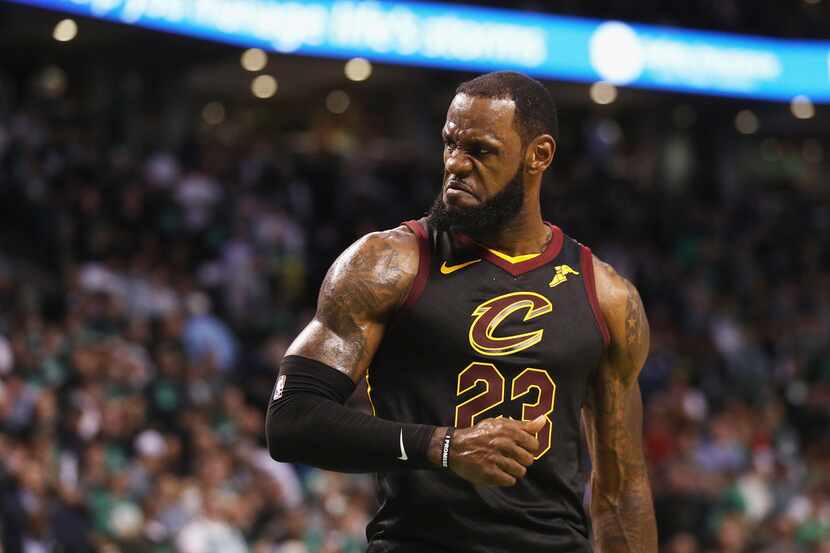 BOSTON, MA - MAY 27:  LeBron James #23 of the Cleveland Cavaliers reacts in the second half...
