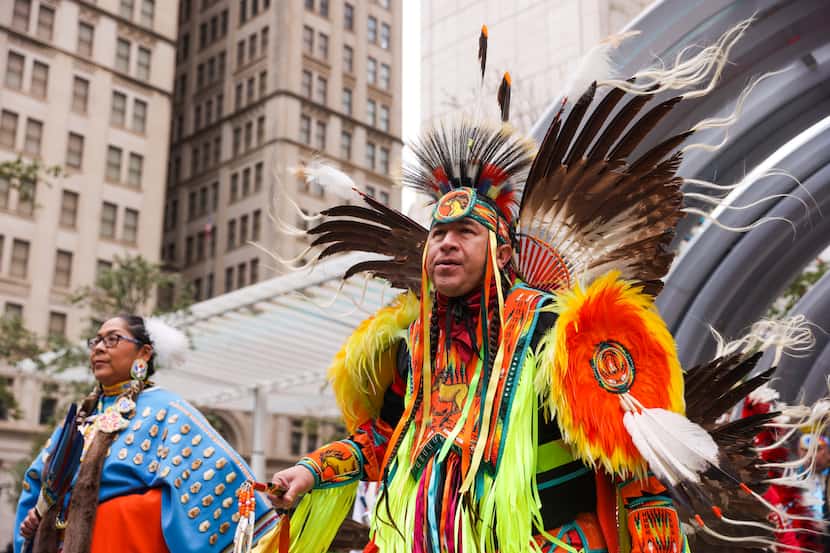 Native American Heritage Month Contest Powwow participants make a grand entrance Nov. 11,...