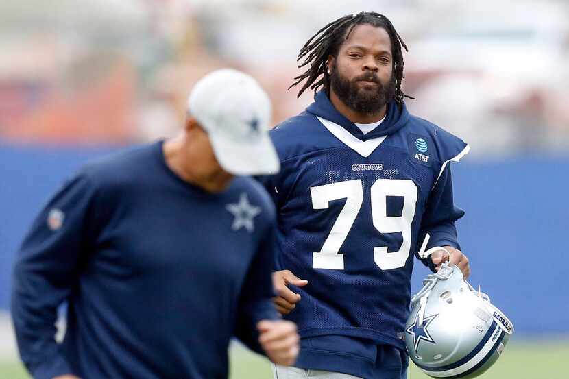 New Dallas Cowboys defensive end Michael Bennett Jr. (79) joins the team for practice at The...