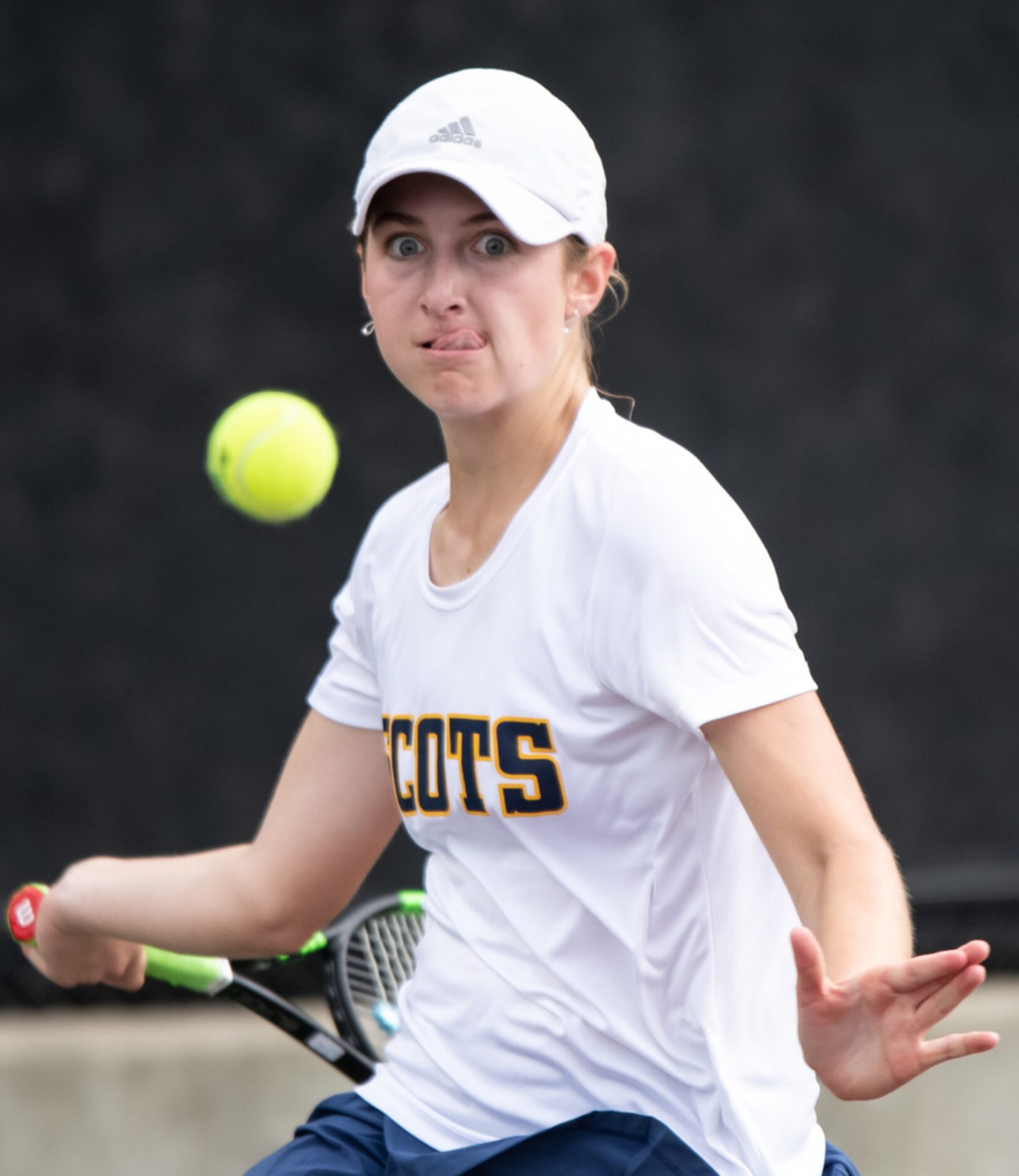 Highland Park's Bridget Stammel returns the ball in a singles match against Little Elm's...