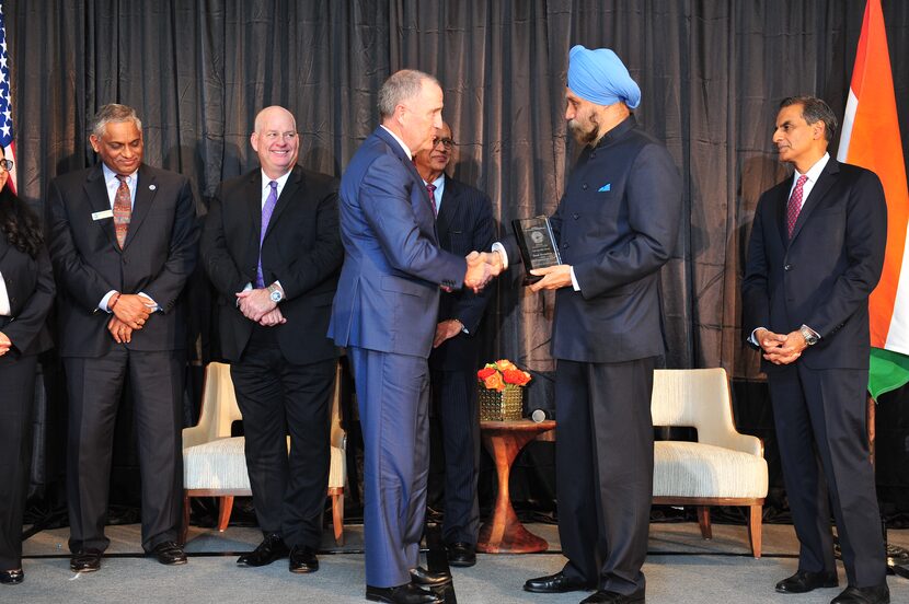 Sean Donohue, CEO of DFW International Airport, receives the CEO of the Year Award at the...