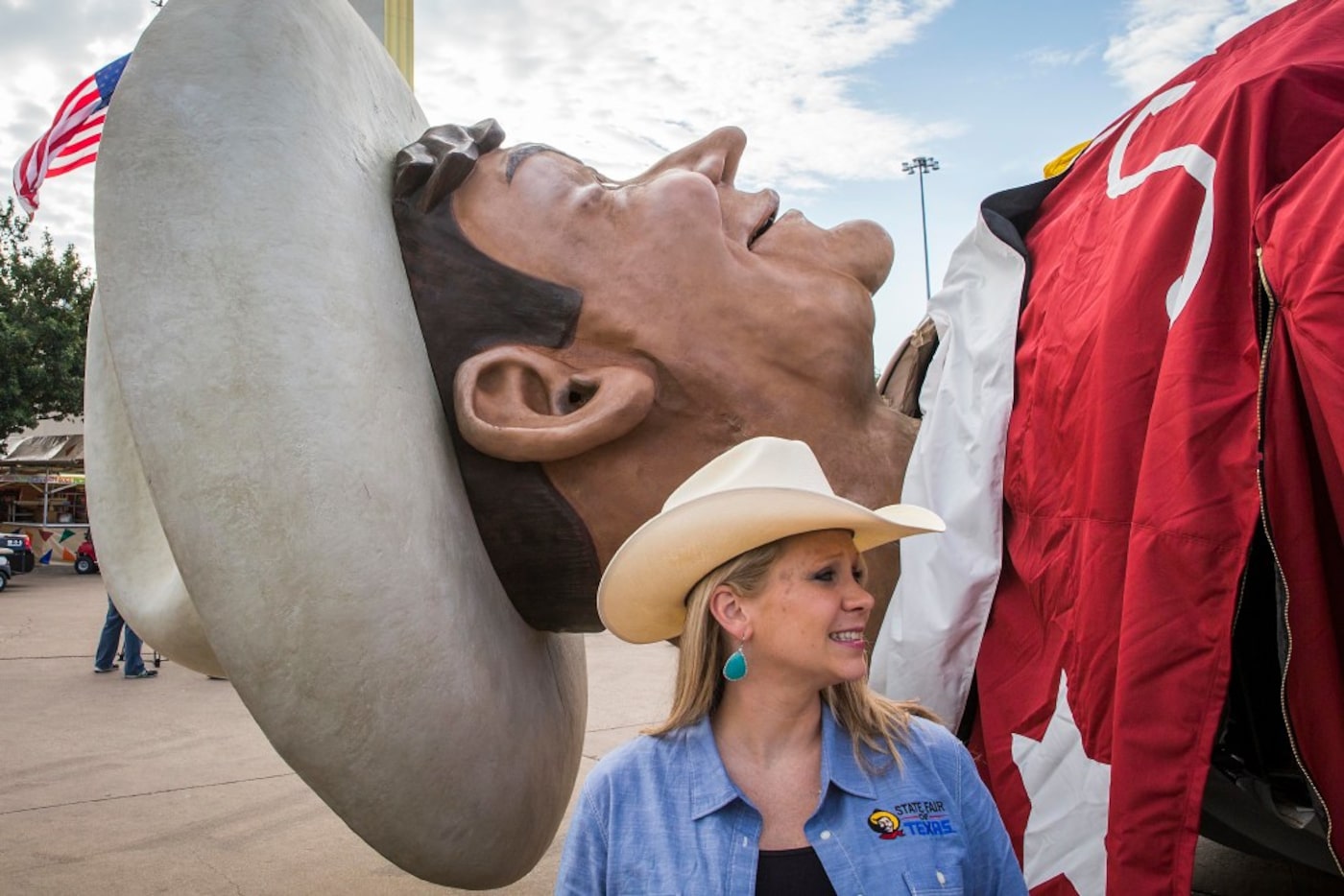 State Fair of Texas vice president of public relations Karissa Condoianis stands next to Big...