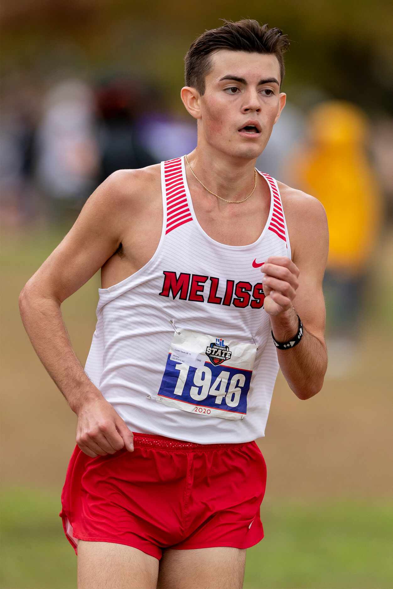 Melissa's Lucas Tauch (1946) finishes fifth in the boys UIL Class 4A state cross country...