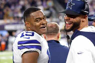 Dallas Cowboys wide receiver Amari Cooper (19) celebrates his game-winning touchdown late in...