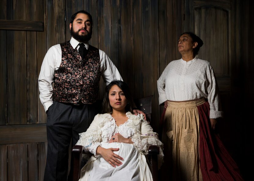 Ruben Carrazana (left), Alejandra Flores (center) and Dolores Godinez star in Kitchen Dog...