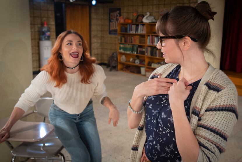 Kelsey Milbourn (left) and Jenny Ledel perform a scene from Undermain Theatre’s “The...