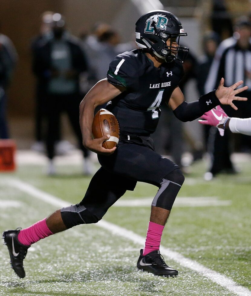 TXHSFB Mansfield Lake Ridge junior quarterback Chandler Rogers (4) runs the ball during the...