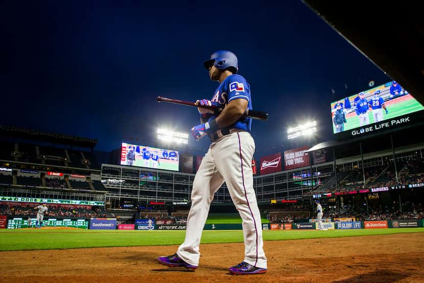 Texas Rangers third baseman Adrian Beltre steps up to bat during the second inning against...