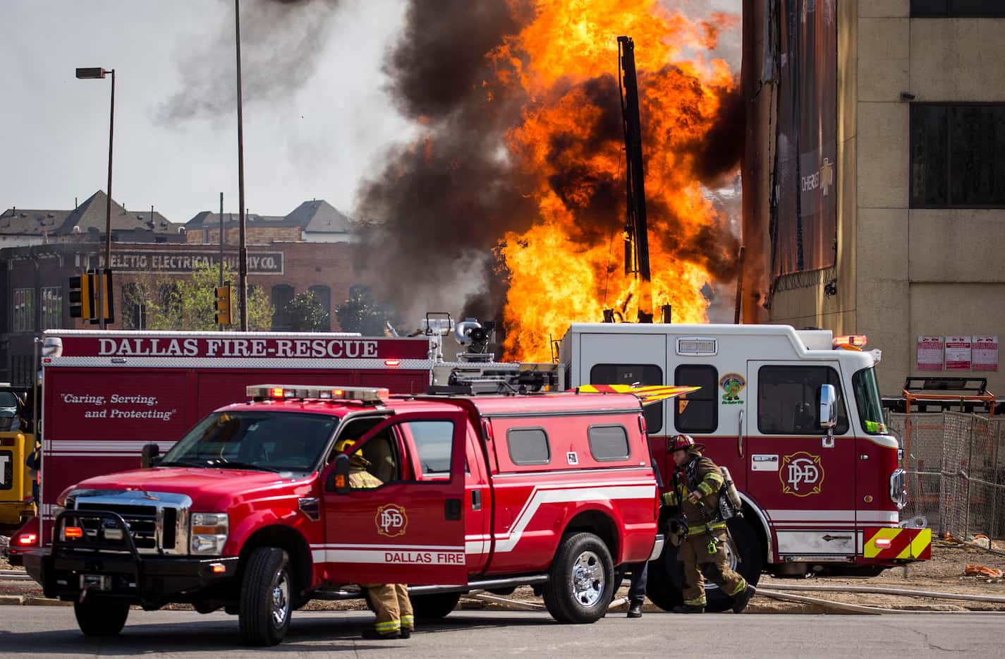 Dallas Fire-Rescue responds to the scene of a fire in the 2100 block of Main Street, where...