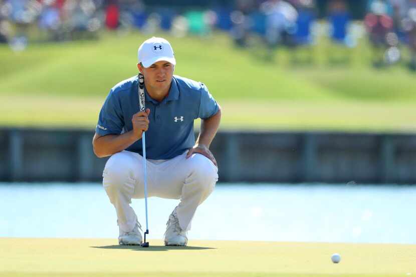 PONTE VEDRA BEACH, FL - MAY 14:  Jordan Spieth of the USA lines up a putt on the 17th green...