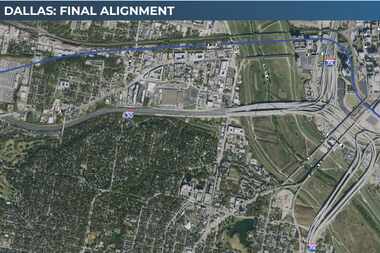 The potential alignment in Dallas for a Dallas to Fort Worth high-speed rail line goes...