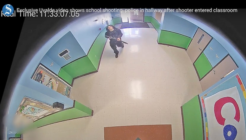 In this image from surveillance video provided by the Uvalde Consolidated Independent School...