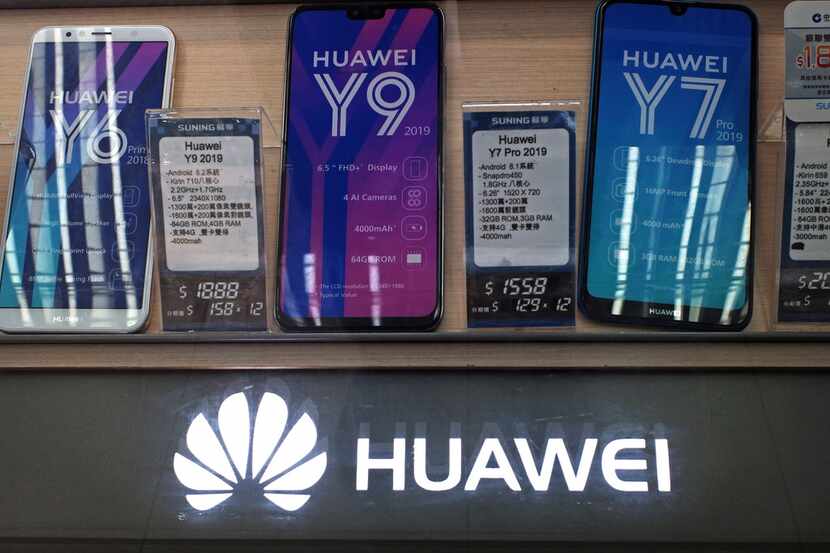  In this March 29, 2019 file photo, Huawei mobile phones are displayed in Hong Kong. 
