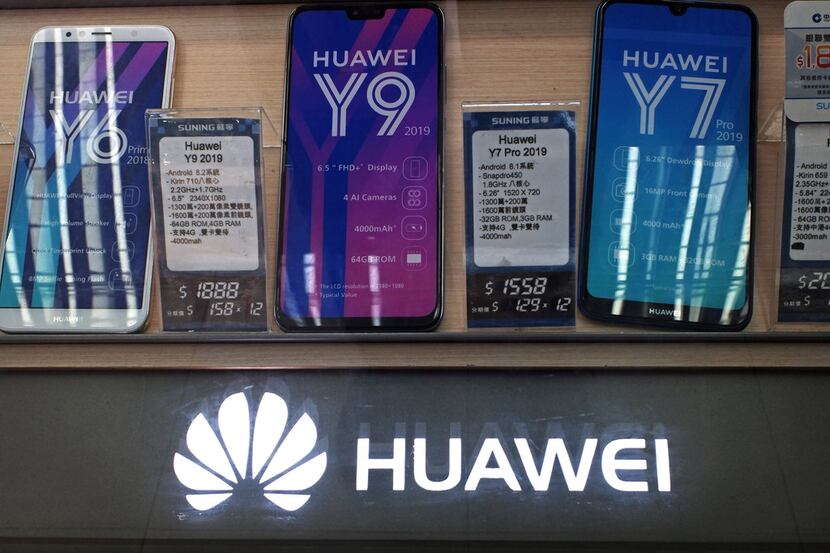  In this March 29, 2019 file photo, Huawei mobile phones are displayed in Hong Kong. 