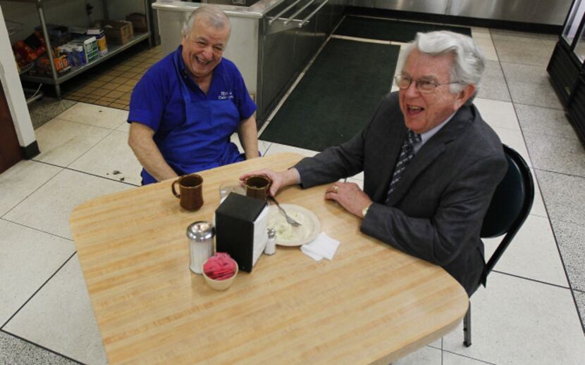 Nick Dimoulakis (left) enjoyed a recent coffee break with Justice Mike O'Neill of the Fifth...